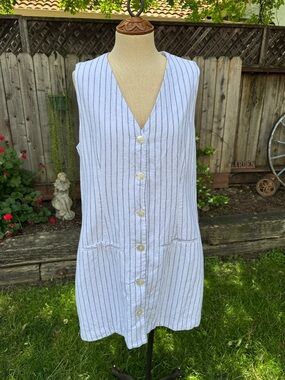 Abercrombie & Fitch Mara Linen-Blend Vest Mini Dress White Blue Stripe Size XL